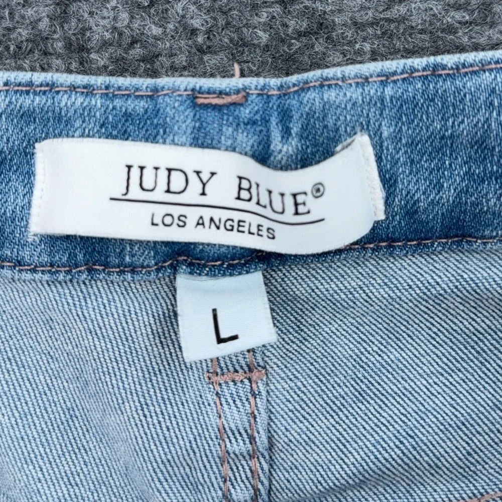 Judy Blue Braided Waistband Women Large Cotton Blend Light Wash Denim Shorts L - Picture 3 of 8
